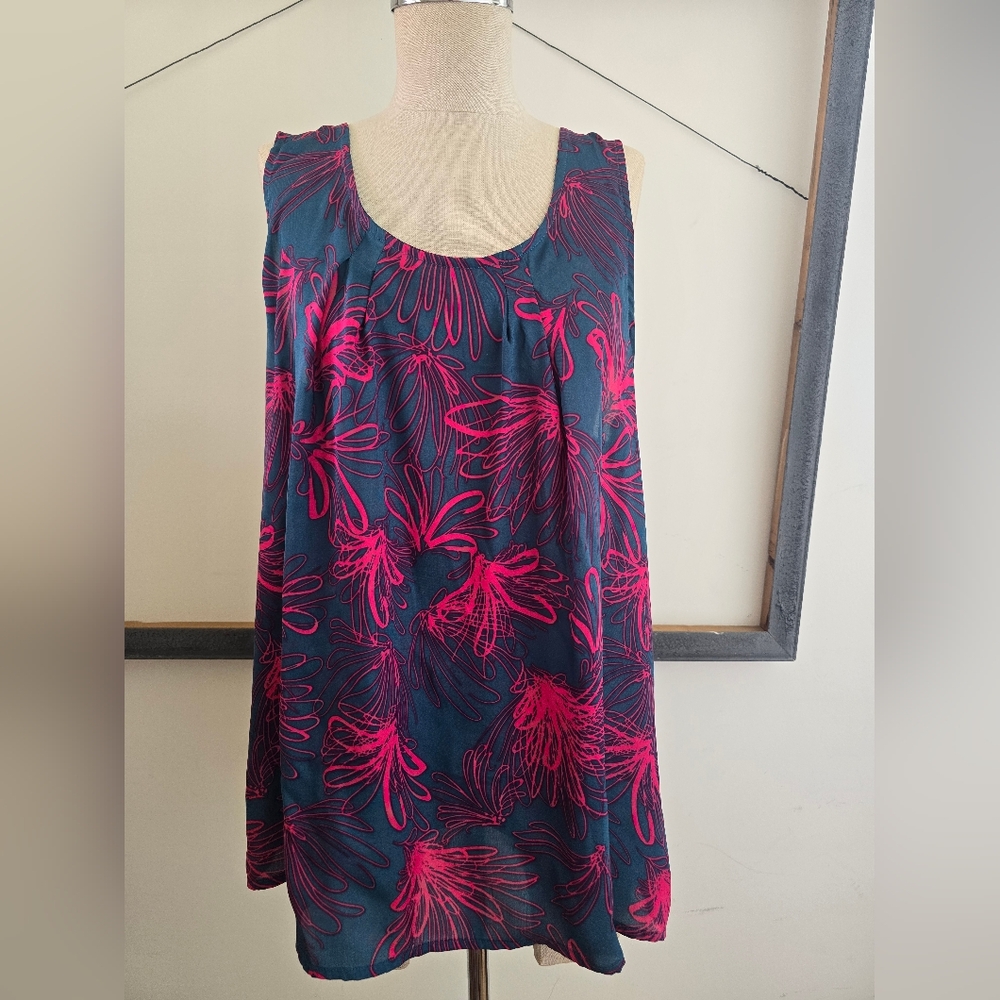 GAP Blue and Pink Floral Sleeveless Blouse